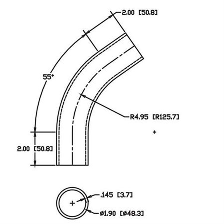 Steel Bent Flush-Weld 55? with Two 2" Tangents, 4" Inside Radius for 1-1/2" Pipe 5663-3