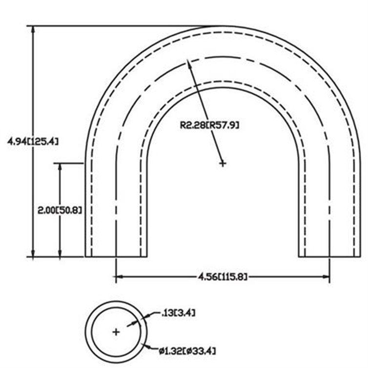 Aluminum Flush-Weld 180? Elbow with Two 2" Tangents, 1-5/8" Inside Radius for 1" Pipe 4528