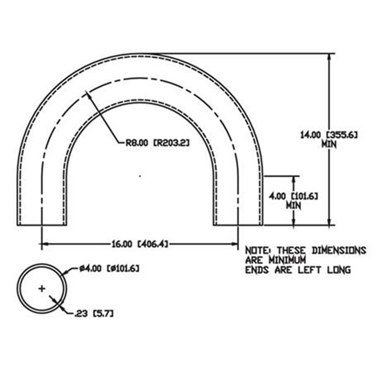 Aluminum Flush-Weld 180? Elbow with Two 2" Tangents, 6" Inside Radius for 3-1/2" Pipe 91161