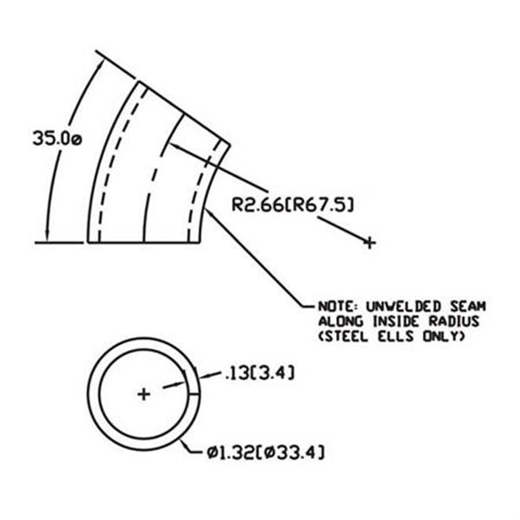 Steel Flush-Weld 35? Elbow with 3" Inside Radius for 1-1/4" Pipe 252S