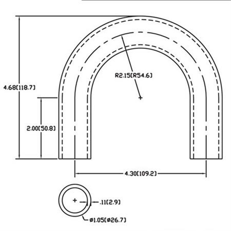 Aluminum Flush-Weld 180? Elbow with Two 2" Tangents, 1-5/8" Inside Radius for 3/4" Pipe 169-2