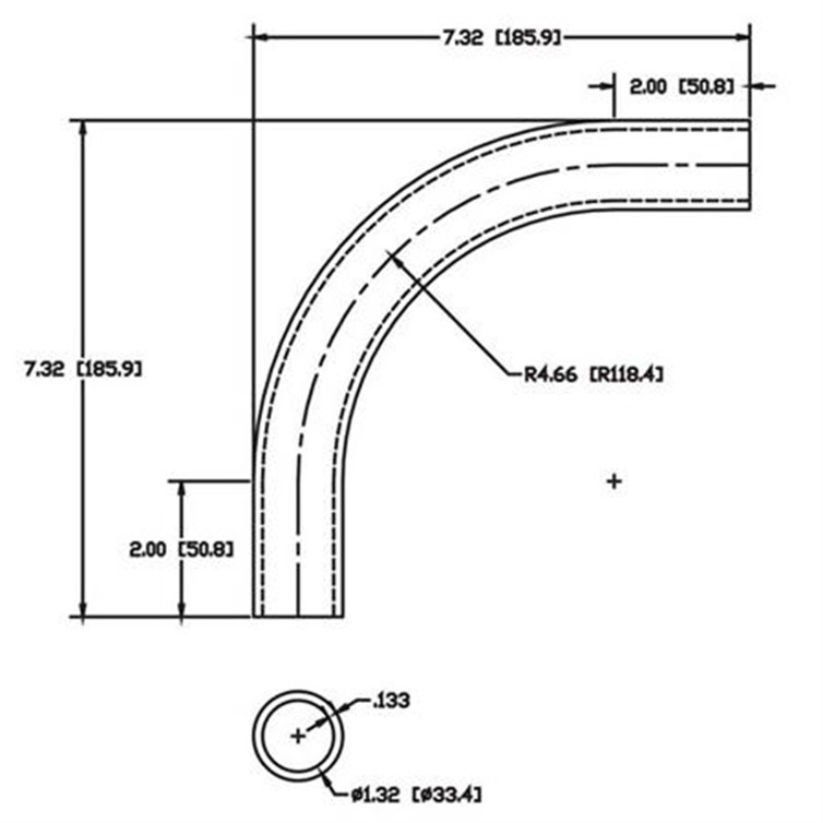 Steel Flush-Weld 90? Elbow with Two 2" Tangents, 4" Inside Radius for 1" Pipe 5606