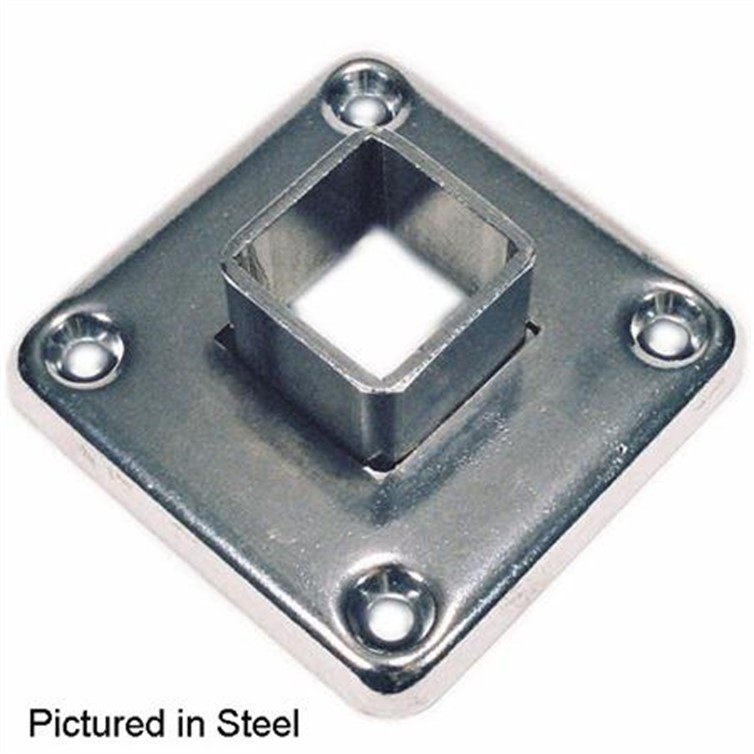 Aluminum Socket Flange for 1.25" Square Tube with 3" Square Base with Four Countersunk Holes 8932