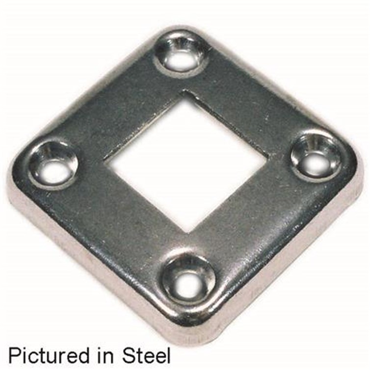 Stainless Steel Flush Base for 1" by 1.50" Tube with 3.75" Square Base and Four Countersunk Holes 8891