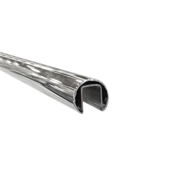 Polished Stainless Steel Slotted Top Rail, 1.50" Tube for 1/2" Glass, 18' Lengths GR3152.7