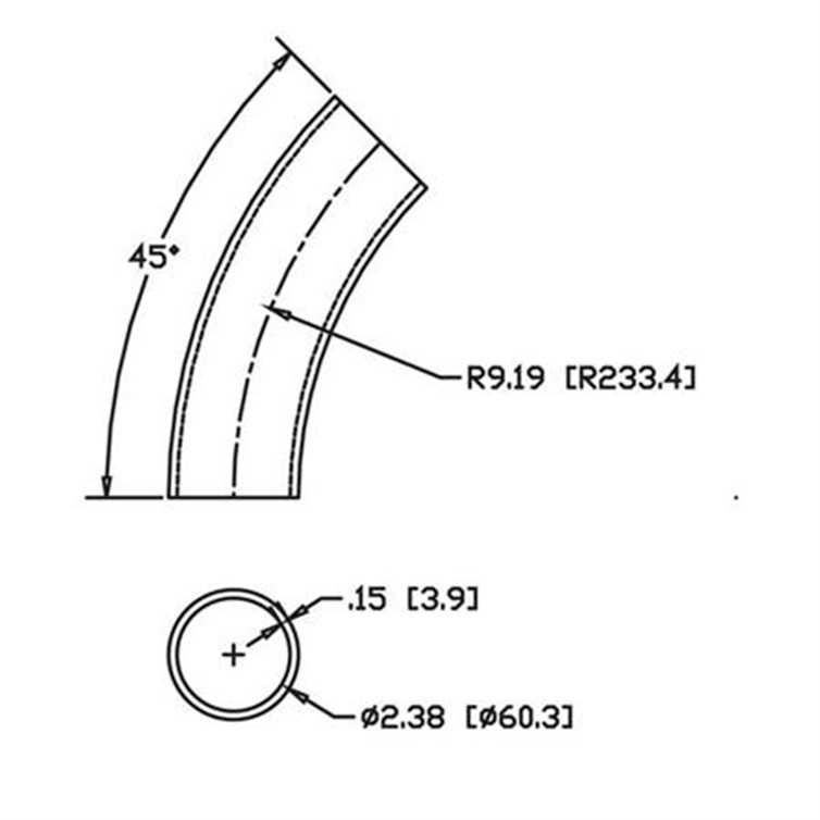 Steel Flush-Weld 45? Elbow with 8" Inside Radius for 2" Pipe 8102