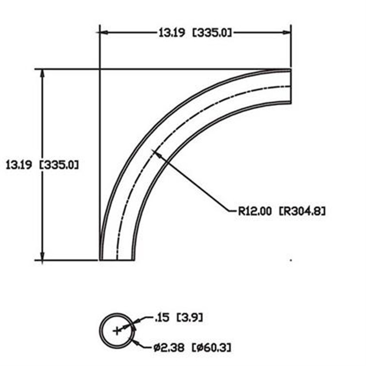Stainless Steel Flush-Weld 90? Elbow with 10.81" Inside Radius for 2" Pipe 9384