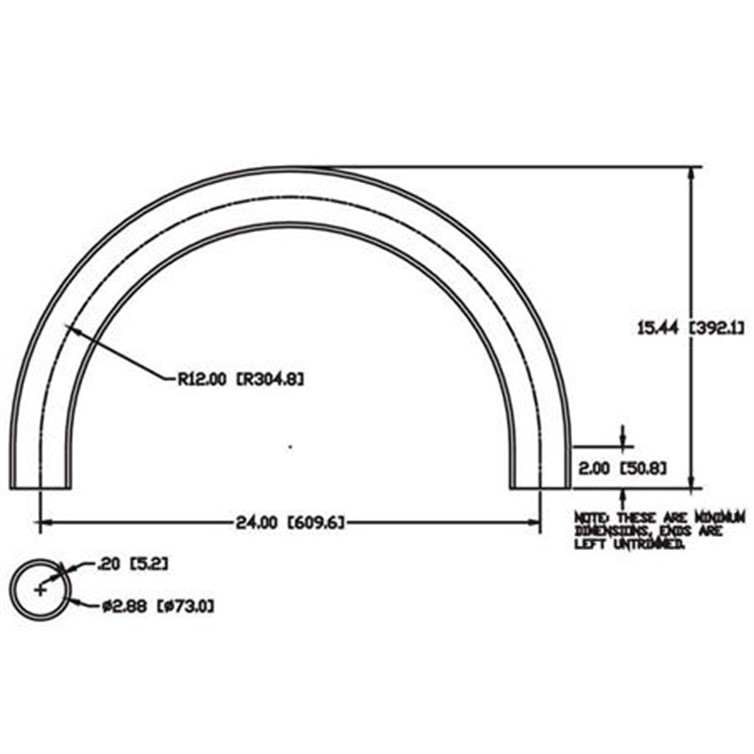 Aluminum Flush-Weld 180? Elbow w/ 2 Untrimmed Tangents, 10.56" Ins. Radius for 2-1/2" Pipe 9477B
