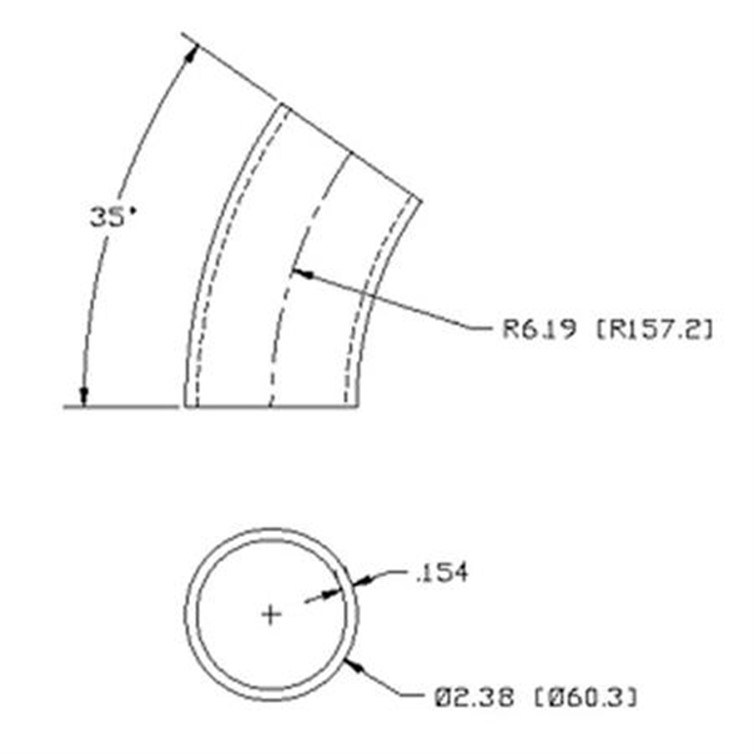 Stainless Steel Flush-Weld 35? Elbow with 5" Inside Radius for 2" Pipe 7221