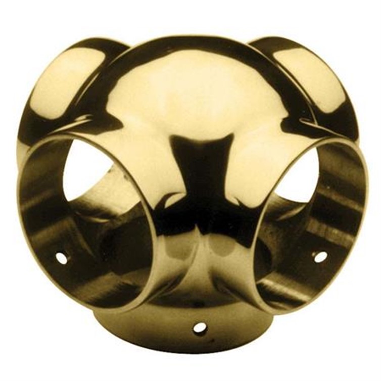 Ball Style, Side Outlet Cross, Brass, 1.50" Diam, Bright Finish, Cast 141511