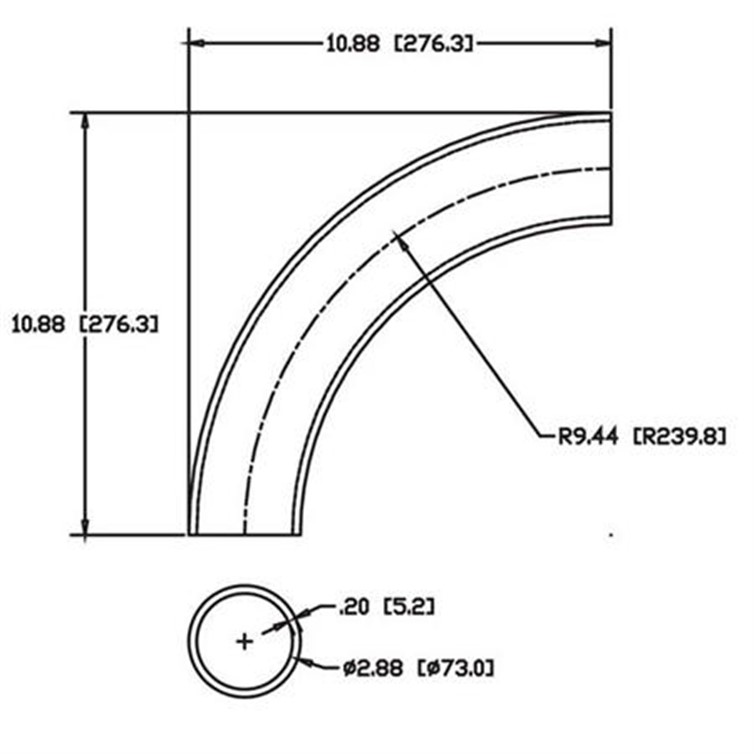 Steel Flush-Weld 90? Elbow with 8" Inside Radius for 2-1/2" Pipe 8148