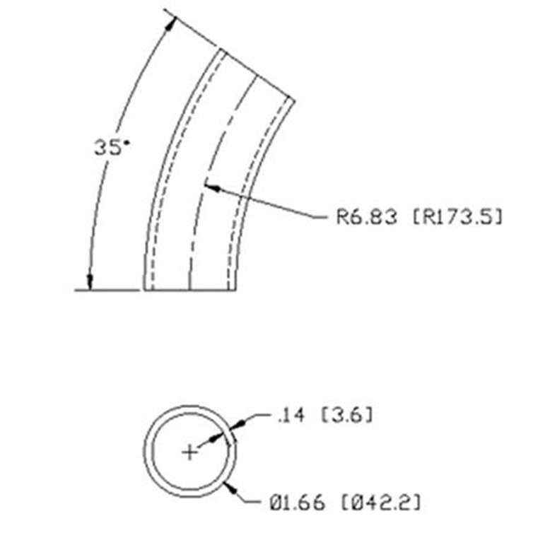 Steel Flush-Weld 35? Elbow with 6" Inside Radius for 1-1/4" Pipe 7461