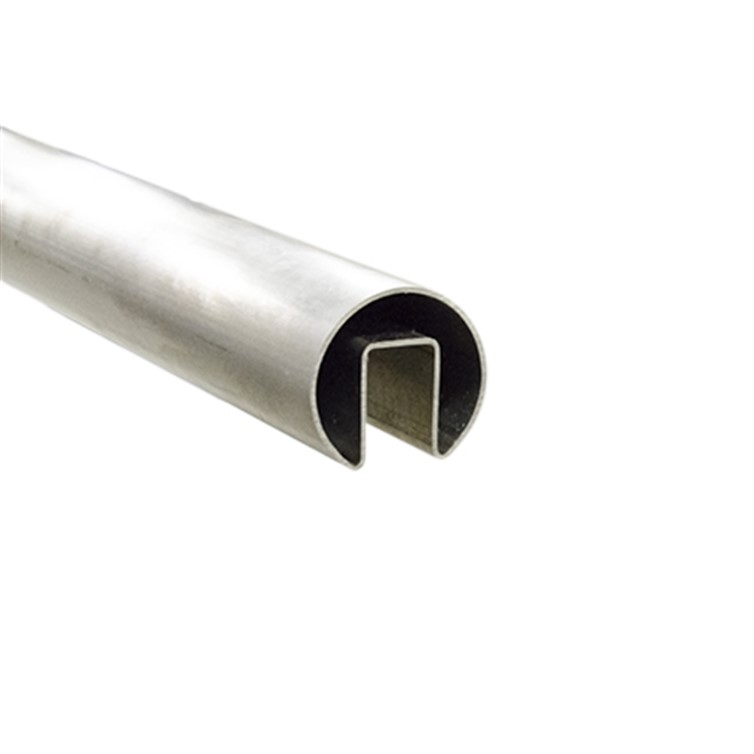 Long. Brushed Stainless Steel Slotted Top Rail, 2" Tube for 1/2" Glass, 18' Lengths GR3202.4L