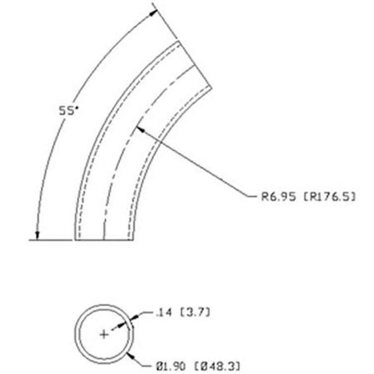 Steel Flush-Weld 55? Elbow with 6" Inside Radius for 1-1/2" Pipe 7525