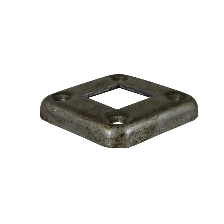 Steel Flush Base for 1.25" Square Tube with 3" Square Base and Four Countersunk Holes 8716