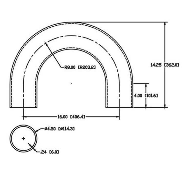 Steel Flush-Weld 180? Elbow w/ Two Untrimmed 4" Tangents, 5.75" Inside Radius for 4" Pipe  9642B