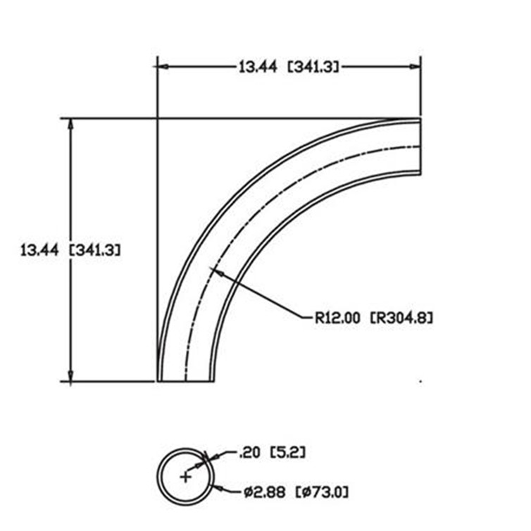 Stainless Steel Flush-Weld 90? Elbow with 10.56" Inside Radius for 2-1/2" Pipe 9484