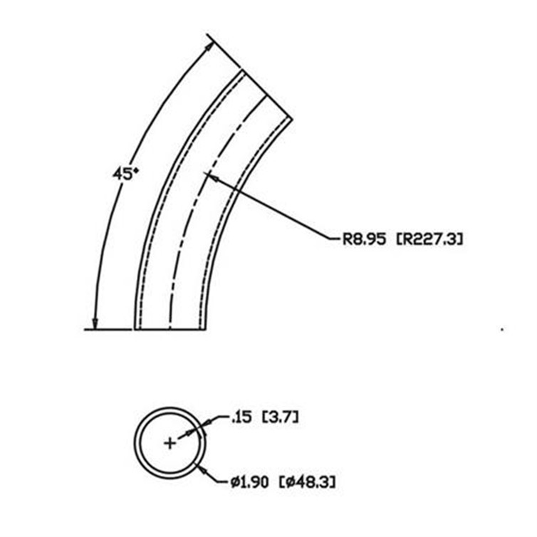 Steel Flush-Weld 45? Elbow with 8" Inside Radius for 1-1/2" Pipe 7752