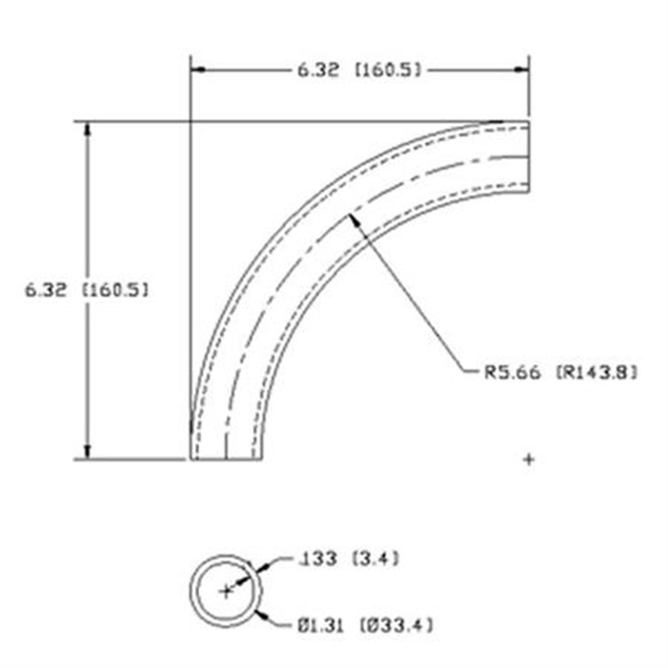 Steel Flush-Weld 90? Elbow with 5" Inside Radius for 1" Pipe 7007