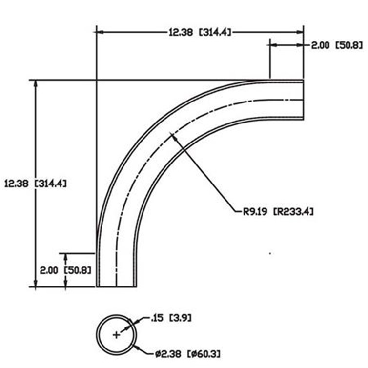 Steel Flush-Weld 90? Elbow with Two 2" Tangents with 8" Inside Radius for 2" Pipe 8108