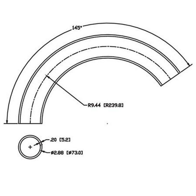 Steel Flush-Weld 145? Elbow with 8" Inside Radius for 2-1/2" Pipe 8153