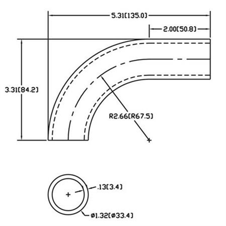 Steel Flush-Weld 90? Elbow with One 2" Tangent, 2" Inside Radius for 1" Pipe 214-1