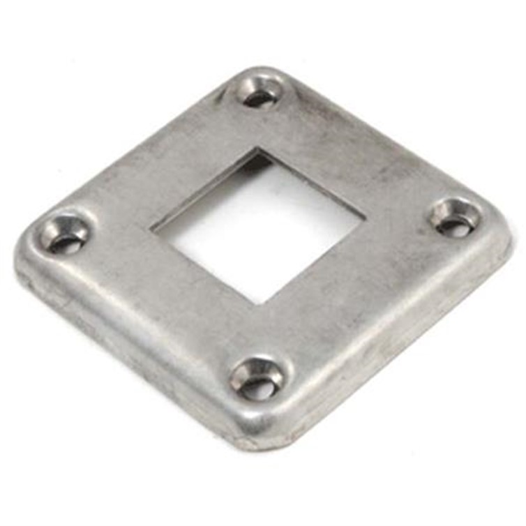 Stainless Steel Flush Base for 1.50" Square Tube with 3.75" Square Base with Four Countersunk Holes 8863