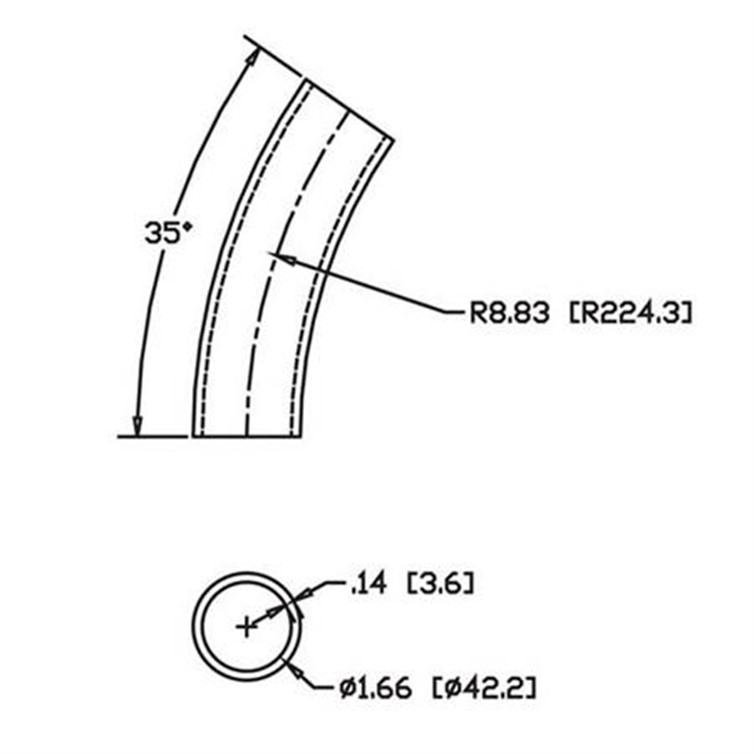 Steel Flush-Weld 35? Elbow with 8" Inside Radius for 1-1/4" Pipe 7700