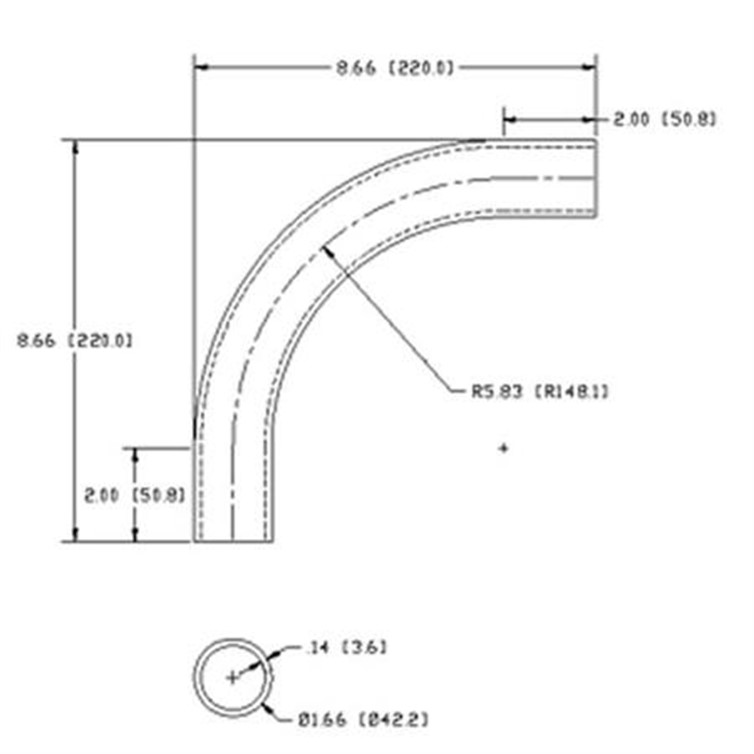 Stainless Steel Flush-Weld 90? Elbow with Two 2" Tangents, 5" Inside Radius for 1-1/4" Pipe 7109