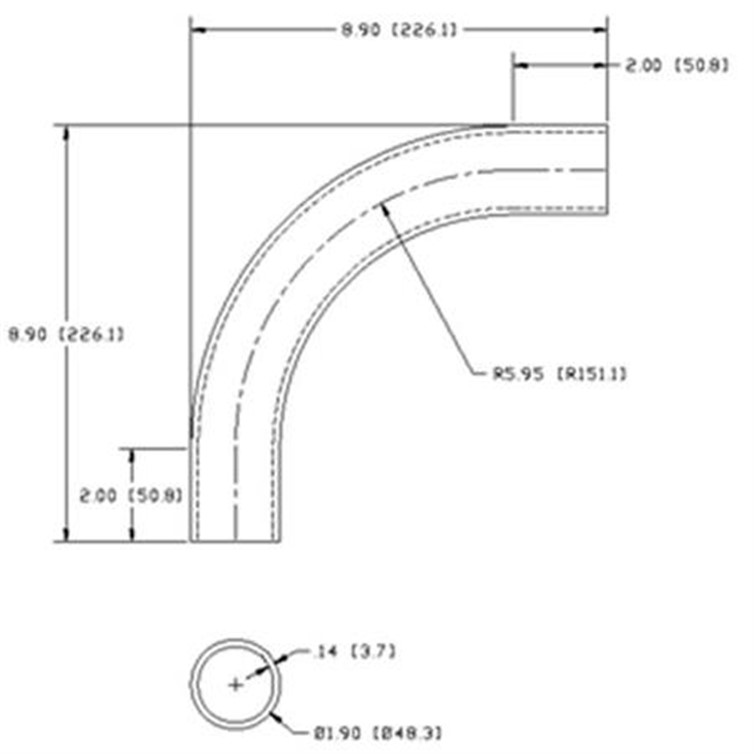 Stainless Steel Flush-Weld 90? Elbow with Two 2" Tangents, 5" Inside Radius for 1-1/2" Pipe 7169