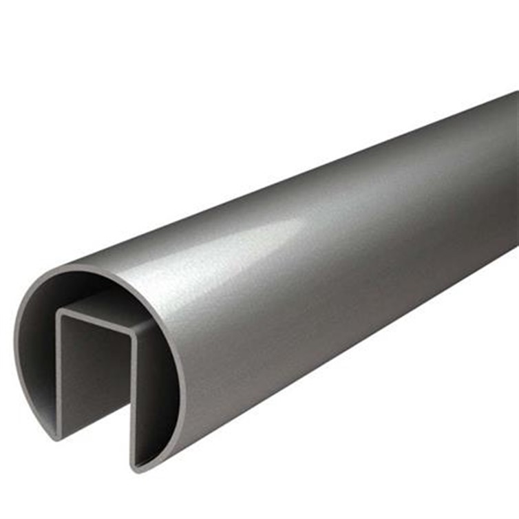 Long. Brushed Stainless Steel Slotted Top Rail, 1.90" Tube for 1/2" Glass, 18' Lengths GR3190.4L