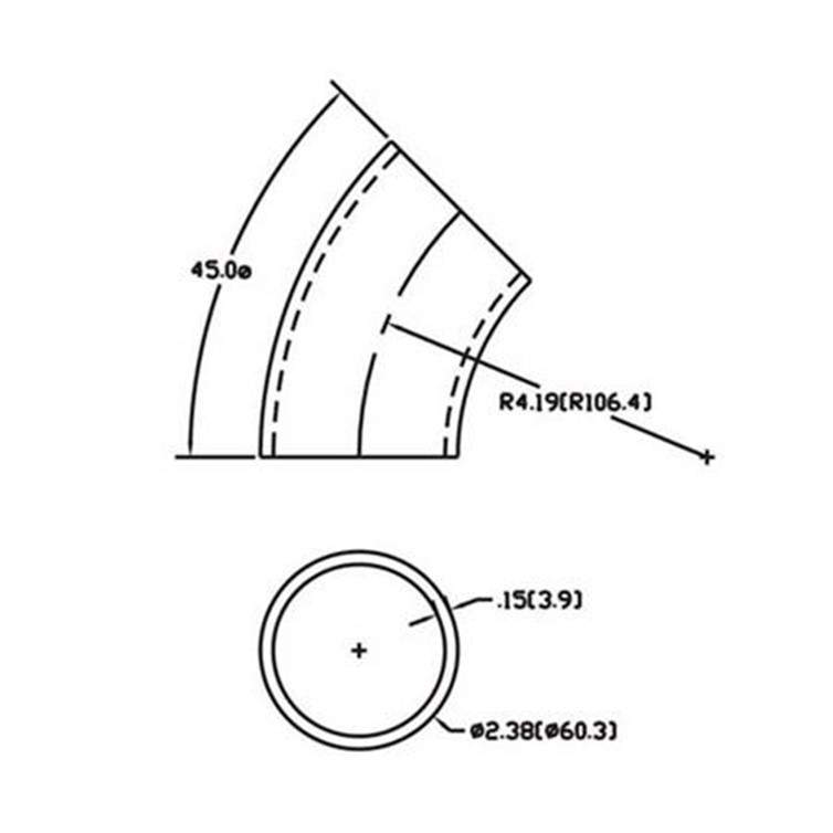Steel Flush-Weld 45? Elbow with 3" Inside Radius for 2" Pipe 415