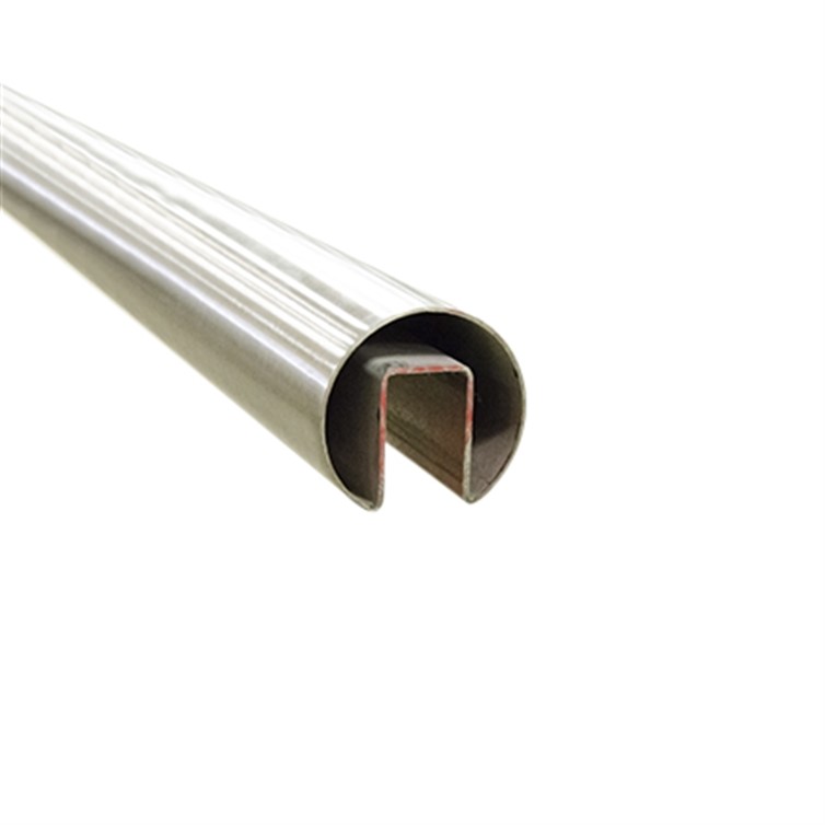 Brushed Stainless Steel Slotted Top Rail, 2" Tube for 1/2" Glass, 18' Lengths GR3202.4