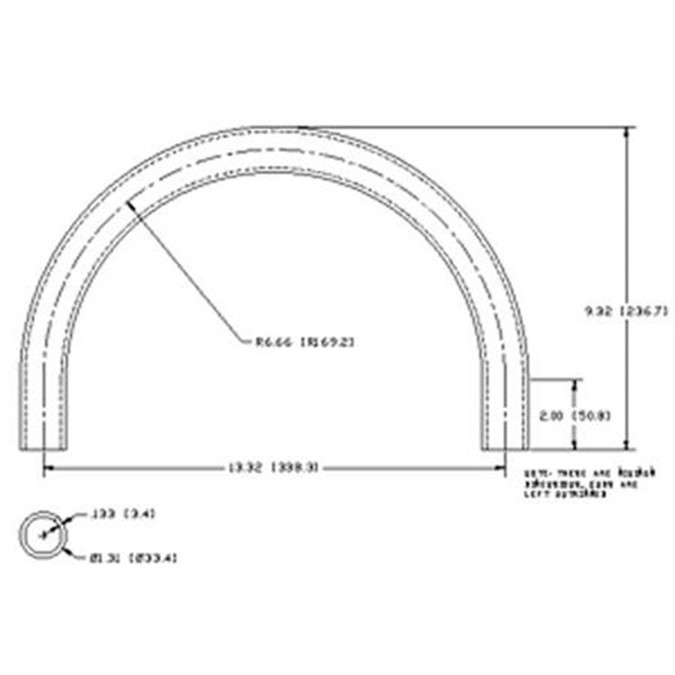 Aluminum Bent Flush-Weld 180? Elbow with 2 Untrimmed Tangents, 6" Inside Radius for 1" Pipe 7434B