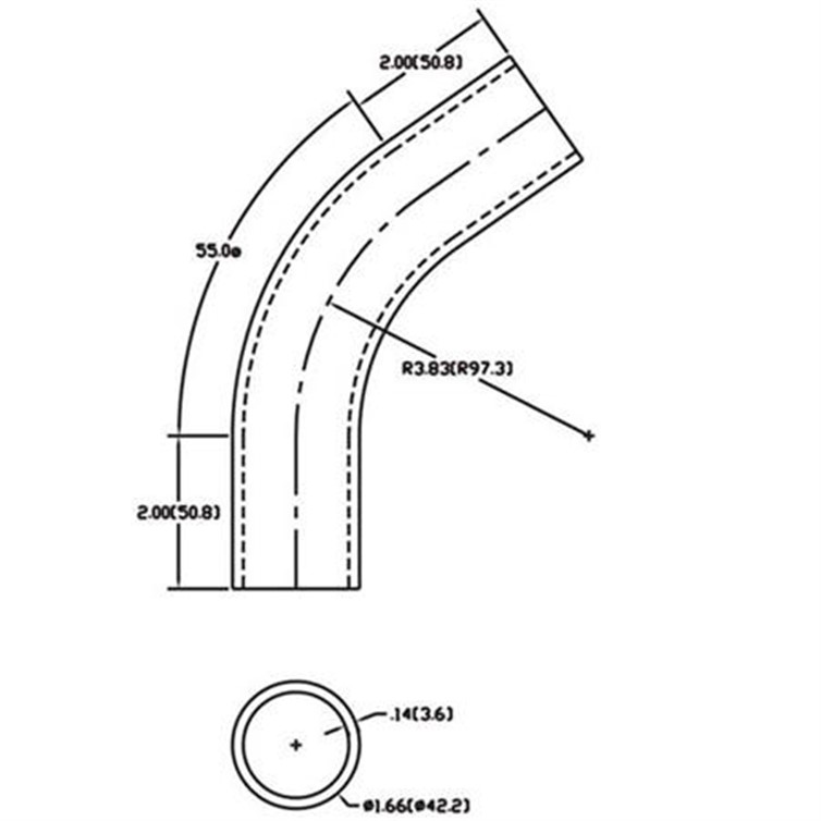 Steel Flush-Weld 55? Elbow with Two 2" Tangents, 3" Inside Radius for 1-1/4" Pipe 265-2