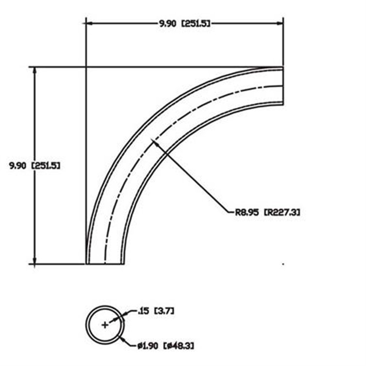 Steel Flush-Weld 90? Elbow with 8" Inside Radius for 1-1/2" Pipe 7756