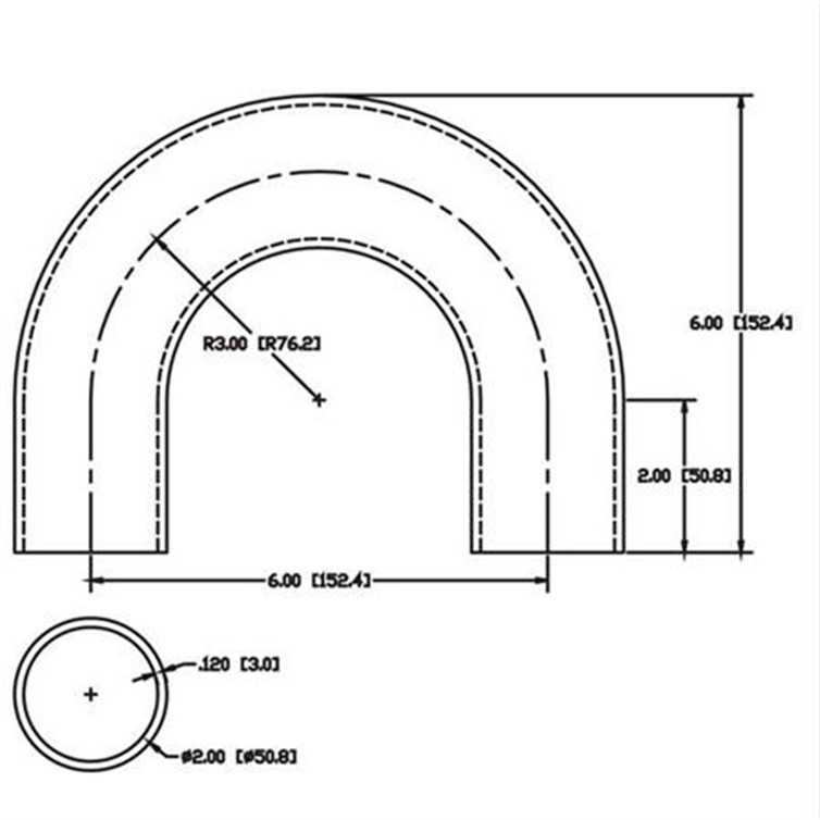 Steel Flush-Weld 180? Elbow with Two 2" Tangents, 2" Inside Radius for 2.00" Tube OD 7963