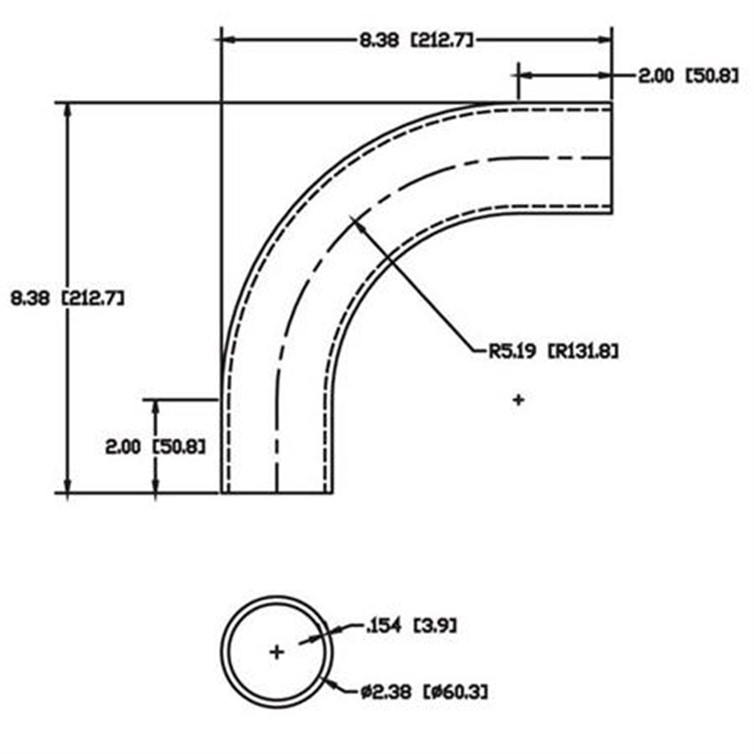 Steel Flush-Weld 90? Elbow with Two 2" Tangents, 4" Inside Radius for 2" Pipe 5728