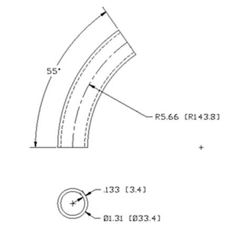Steel Flush-Weld 55? Elbow with 5" Inside Radius for 1" Pipe 7005