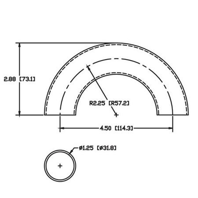 Steel Flush-Weld 180? Elbow with 1-5/8" Inside Diameter for 1.25" Dia Tube 7862