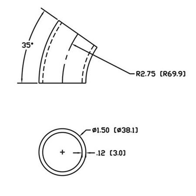 Steel Flush-Weld 35° Elbow with 2" Inside Radius, .120" Thickness for 1.50" Tube OD 7900.120