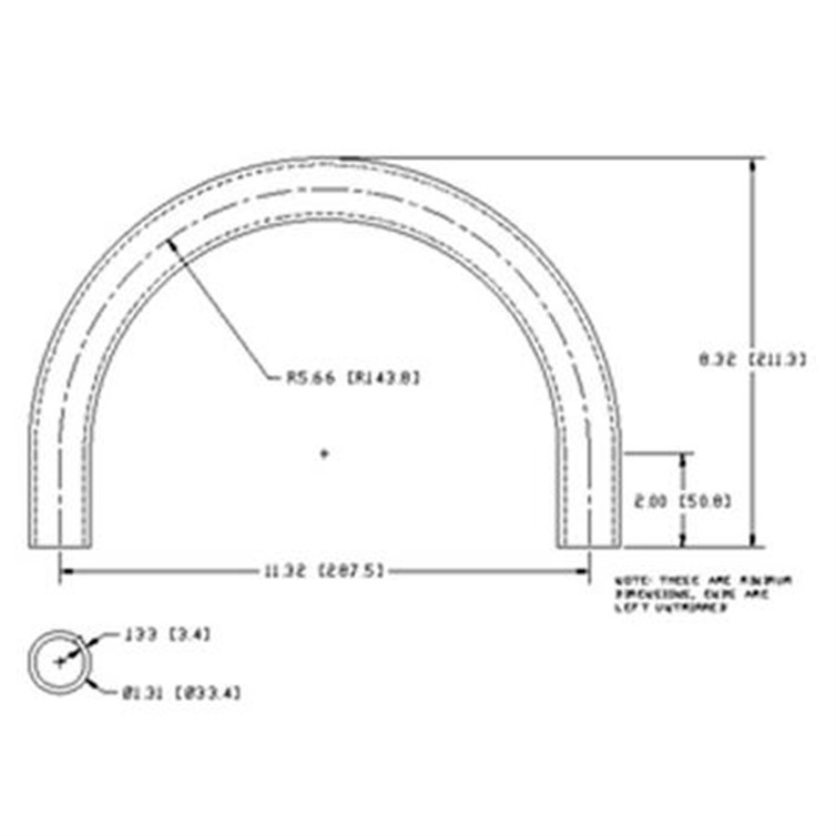 Aluminum Bent Flush-Weld 180? Elbow with 2 Untrimmed Tangents, 5" Inside Radius for 1" Pipe 7034B