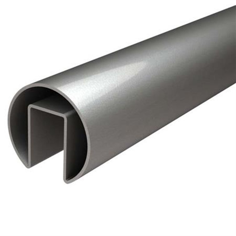 Brushed Stainless Steel Slotted Top Rail, 1.25" Pipe or 1.66" Tube for 1/2" Glass, 6' Lengths GR3166.4-6