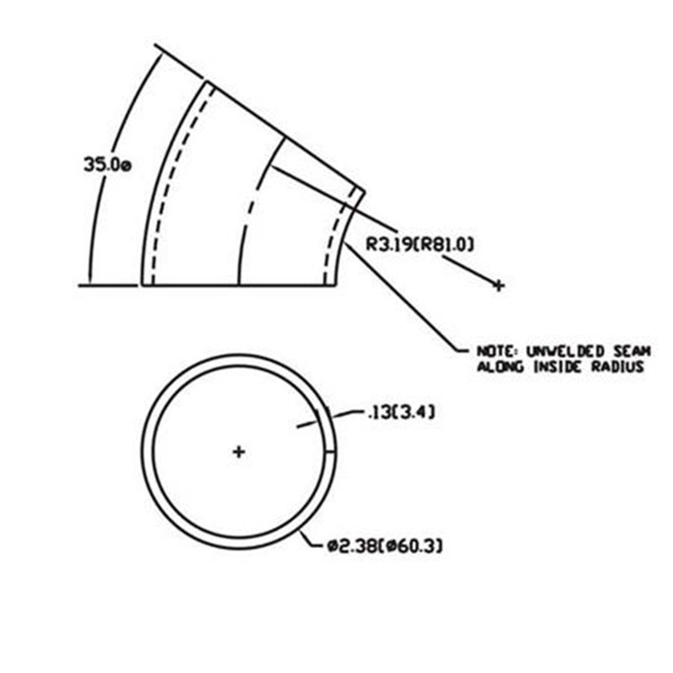 Steel Flush-Weld 35? Elbow with 2" Inside Radius for 2" Pipe 394