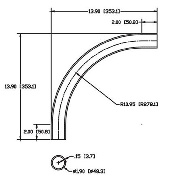 Stainless Steel Flush-Weld 90? Elbow with 10" Inside Radius, with .145" Wall for 1-1/2" Pipe 8336