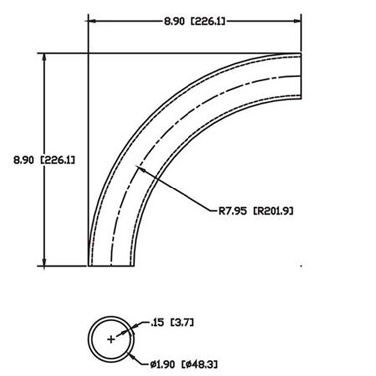 Stainless Steel Flush-Weld 90? Elbow with 7" Inside Radius for 1-1/2" Pipe 8634