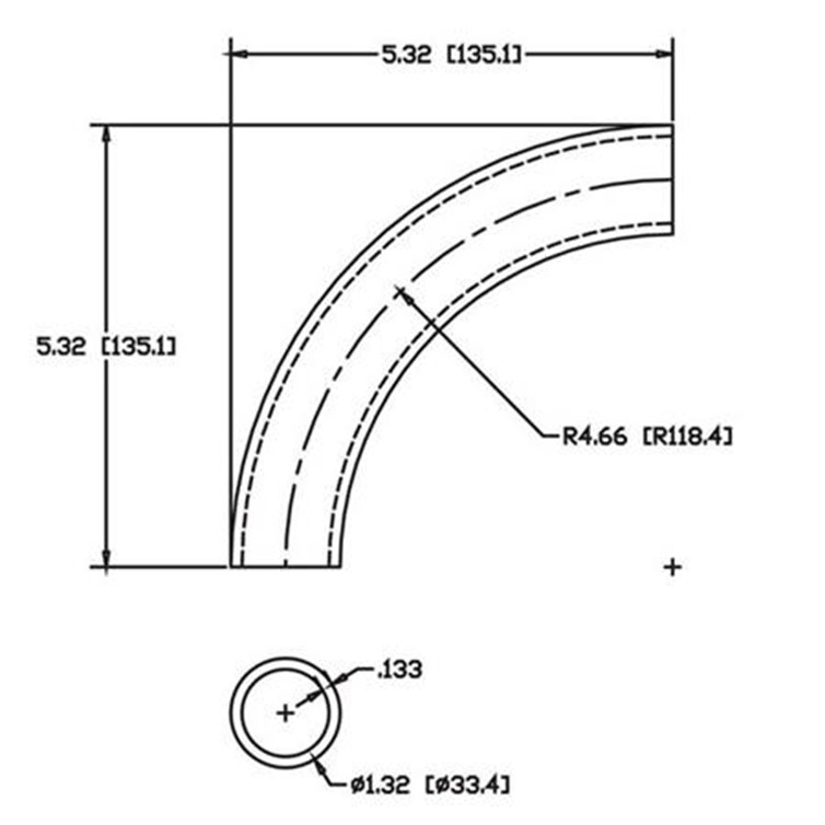 Stainless Steel Flush-Weld 90? Elbow with 4" Inside Radius for 1" Pipe 5624