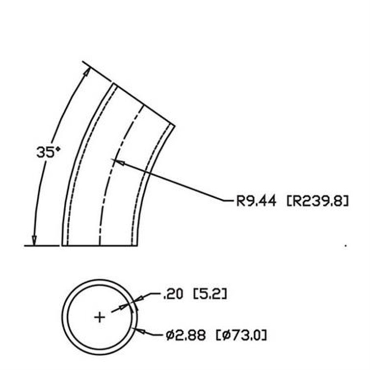Steel Flush-Weld 35? Elbow with 8" Inside Radius for 2-1/2" Pipe 8142